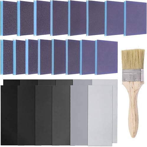Kit de 16 esponjas de lijado grueso de grano 80 con cepillo, bloque de lijado de espuma blanca para pulir muebles de plástico de madera y metal