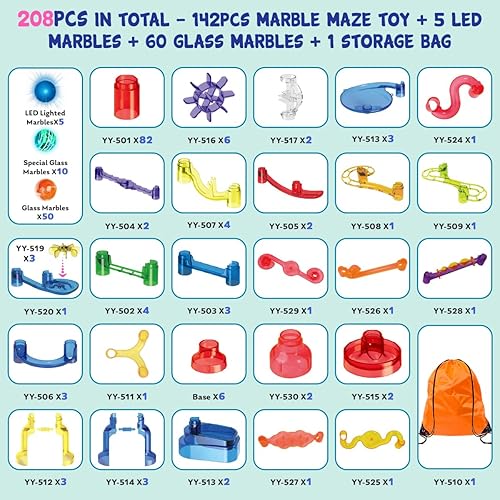 Miniatura 23 de Meland Juego de carreras de canicas para niños, 153 piezas de pista de carreras de mármol, juego de locura, juguete STEM de torre de construcción