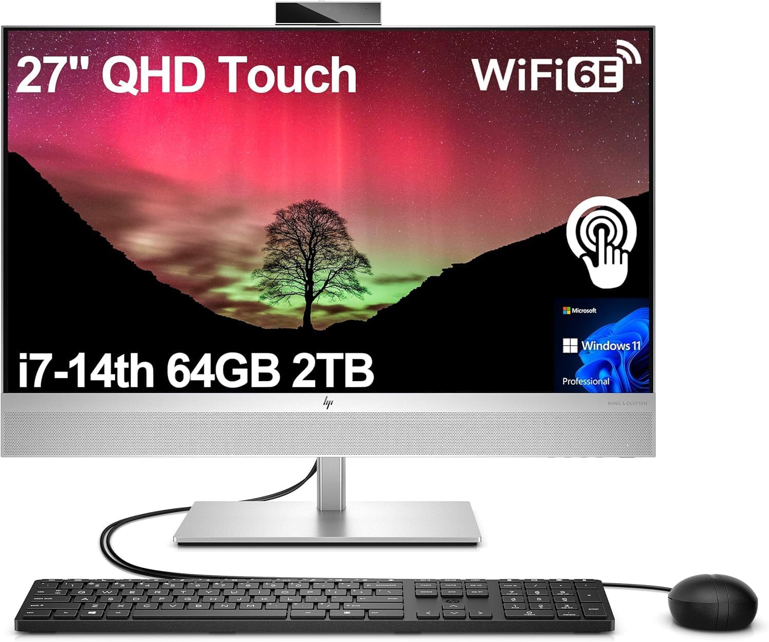 2025 HP EliteOne 870 G9 All-in-One AIO Business Desktop Computer (27" 2K Touchscreen, Intel 20-Core i7-14700, 64GB DDR5, 2TB SSD) Wi-Fi 6E, BO Audio, 5MP Webcam, DisplayPort, Wolf Security, Win 11 Pro