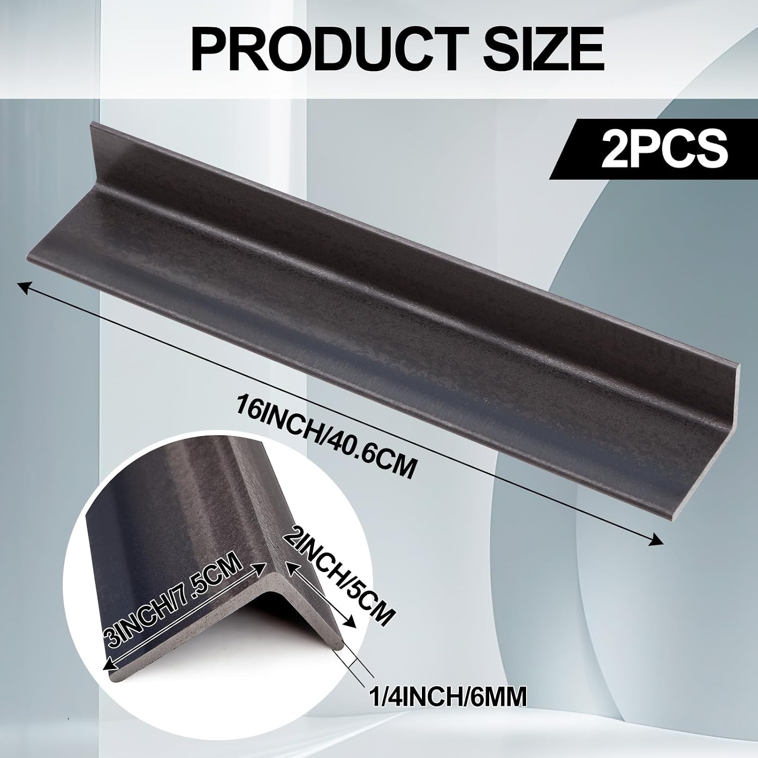 2 Pcs 16" Length 1/4" x 2" x 3" A36 Steel Angle Iron Hot Rolled Smooth Cut for Metal Craft Handle Material Working DIY Smooth Cut Bolsters Mechanical Parts
