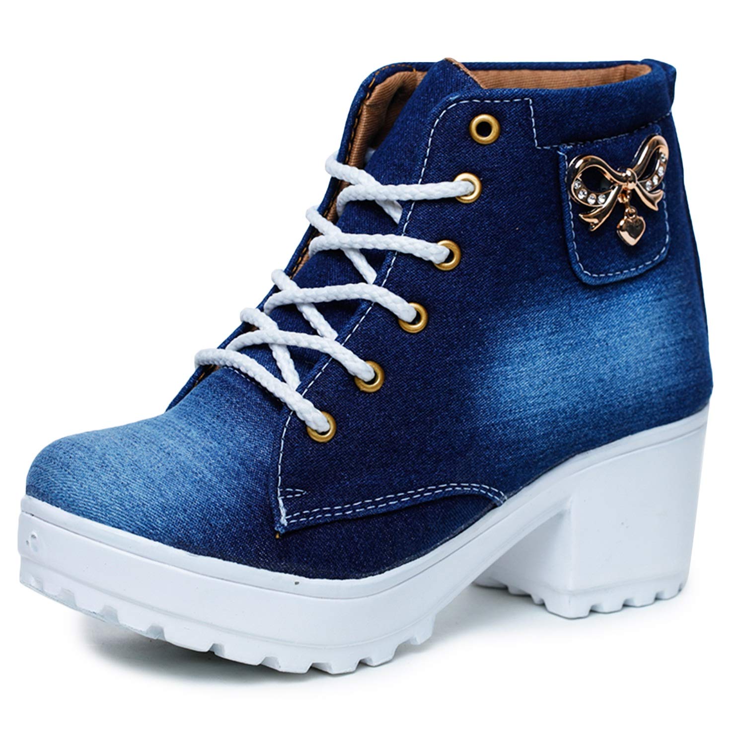 BOOTCO Boot Shoes for Women & Girls Denim or Jeans Shoes for Ladies HIgh Ankle Heel Shoes for College (B08WWPFVHW) Amazon Price History, Amazon Price Tracker