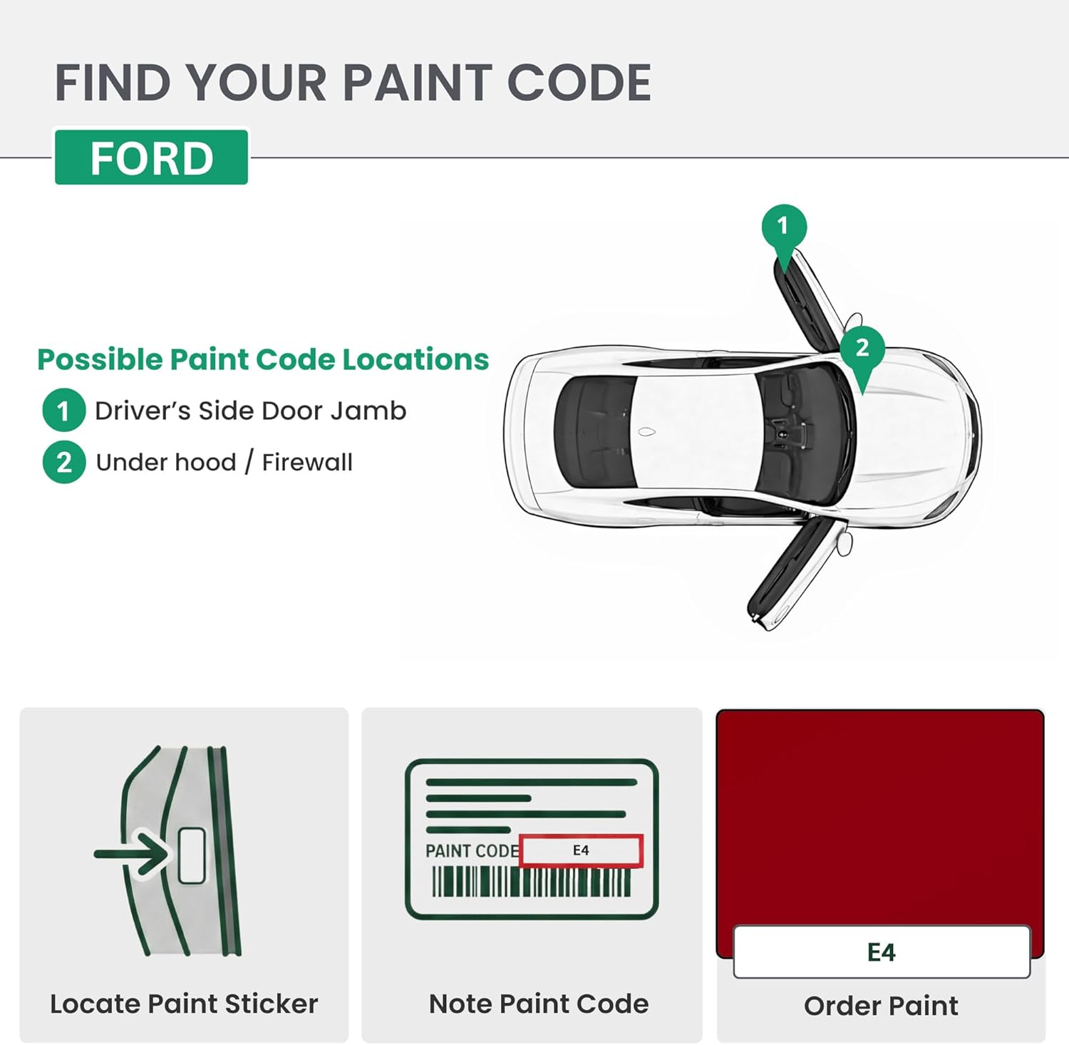 ERA Paints - E4 - Vermilion for FORD Exact OEM Color Match Automotive Touch Up Paint for Cars - Scratch & Chip Repair for Metal & Plastic - Essential Kit - Made in USA