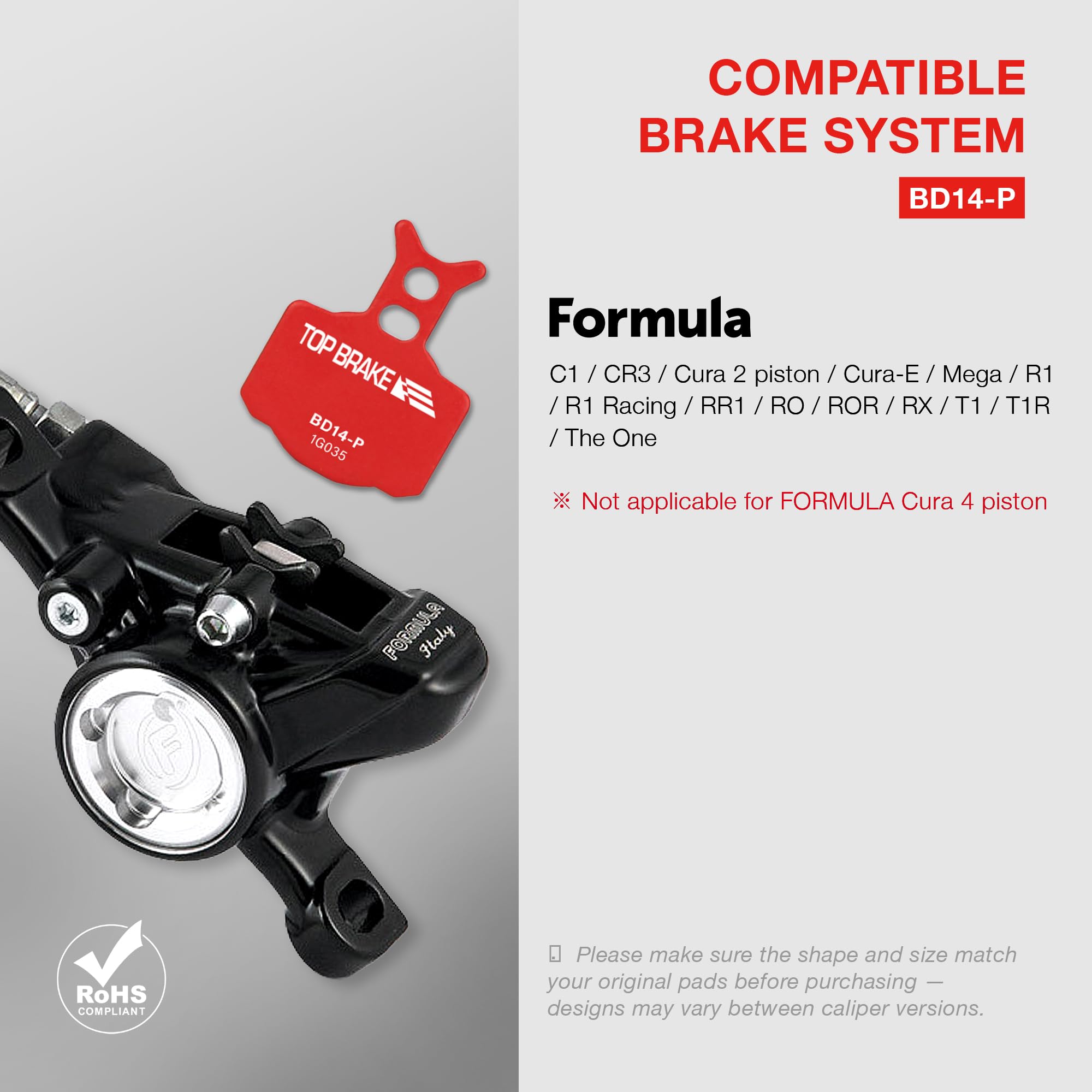 TOP BRAKE Plaquettes de Frein à Disque compatibles avec Formula Cura R1 T1 C1 Cura-E | VTT VTTAE Downhill Trail All Mountain Cross Country(XC) Cycling