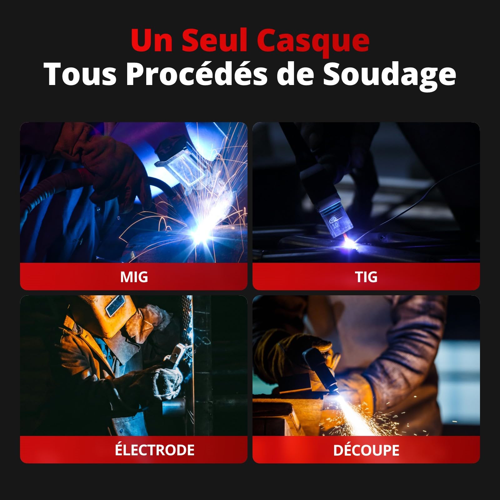 Casque de Soudure Automatique Harukiku Masque de Soudure à Obscurcissement Automatique DIN4-9/13 Classe 1/1/1/1 Vision Réelle des Couleurs Double Alimentation Solaire et Batterie