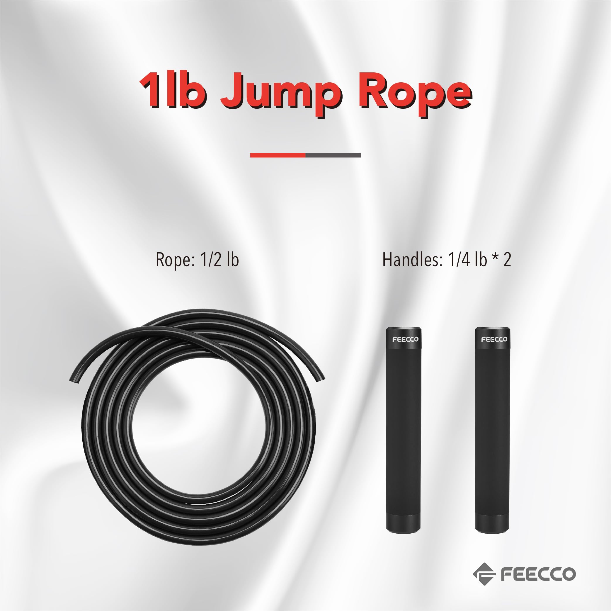 FEECCO - Corda per saltare ponderata da uomo, 9 mm, in PVC, con manici in metallo e cuscinetti a sfera