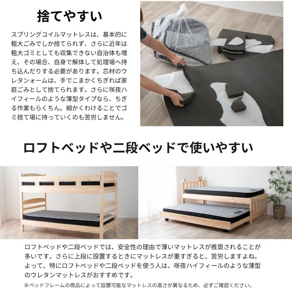 源ベッド セミダブル 日本製 高反発 高弾性 3層構造ウレタンマットレス