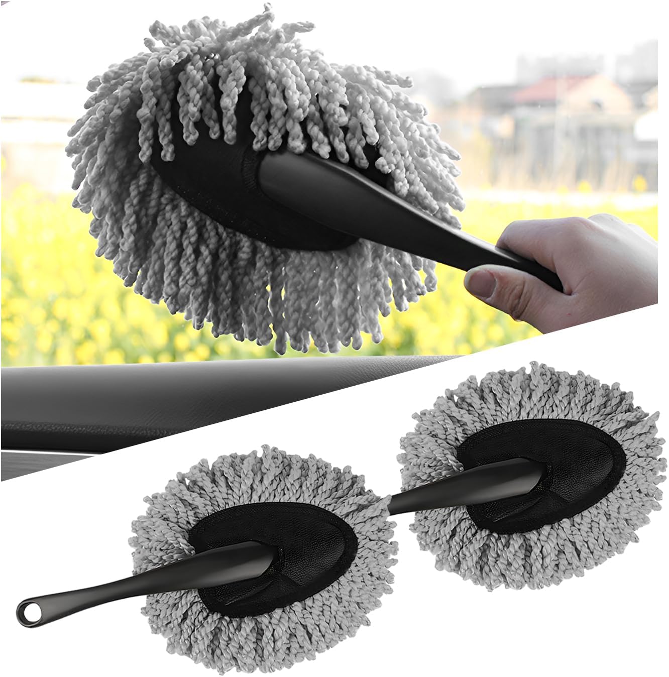 2 PCS Car Dash Duster Brush, Super Soft Microfiber Auto Dash Dusting Tool Scratch Free Brush, Multi-Functional Cleaning Brushes Detail Duster Tool for Vehicle Home Kitchen (Gray)
