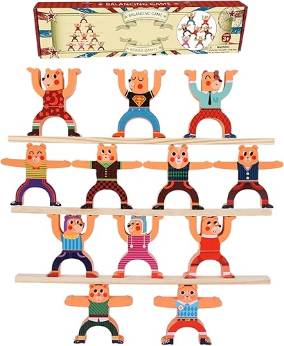 Juego de apilamiento de osos, 12 bloques de construcción de equilibrio de madera, divertido y educativo juego de mesa de destreza para niños y niños