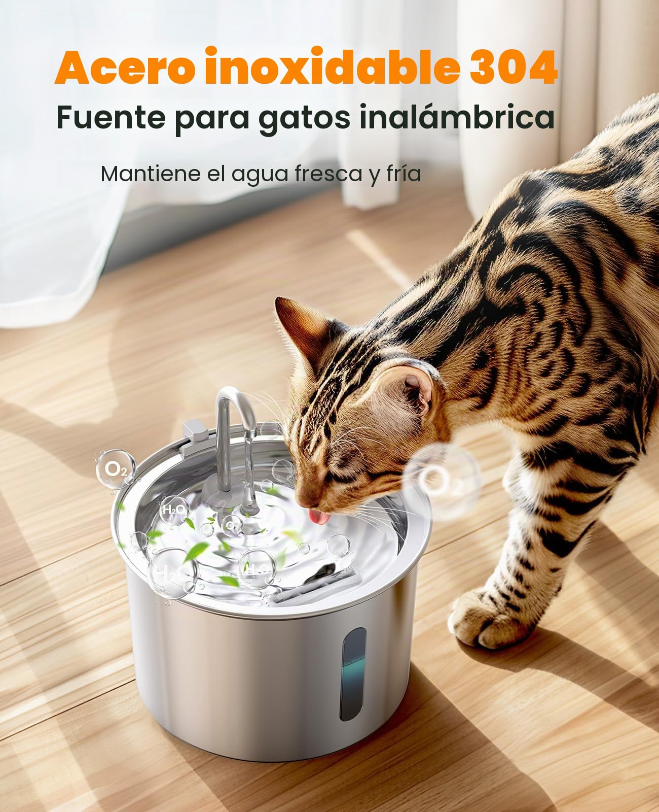 oneisall Fuente de agua potable para gatos, diseño de fuente para gatos de hierro fundido de acero de 2 L, fuente de agua para mascotas ultra silenciosa con paquete de 3 filtros, cuenco de agua para