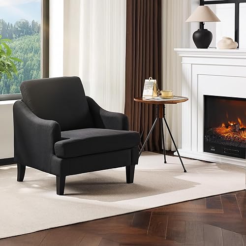 Miniatura 12 de VINGLI Juego de 2 sillas de tela de lino decorativas, silla moderna tapizada en gris, cómoda silla de sofá para sala de estar o dormitorio, muebles