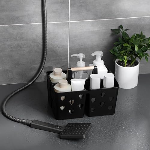 Miniatura 2 de Anyoifax Cesta de plÃ¡stico portÃ¡til con mango de madera, organizador de almacenamiento dividido con compartimentos para baÃ±o, dormitorio