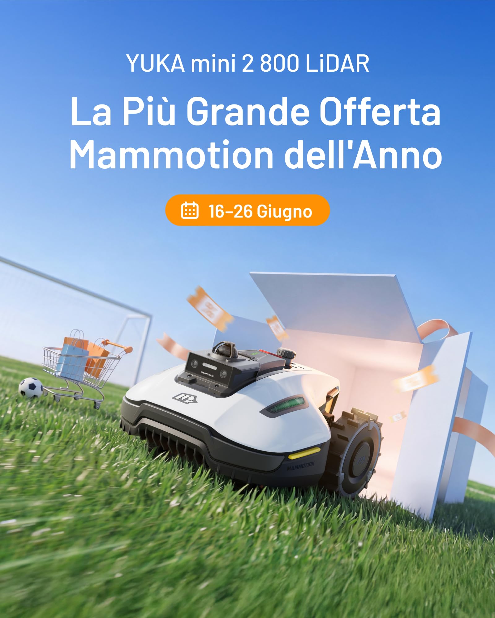 MAMMOTION YUKA mini 2 800 LiDAR Robot Rasaerba senza Cavo Perimetrale, Consigliato per 800m², LiDAR 360° + Visione AI, DropMow, Nessuna Perdita di Segnale, Senza RTK
