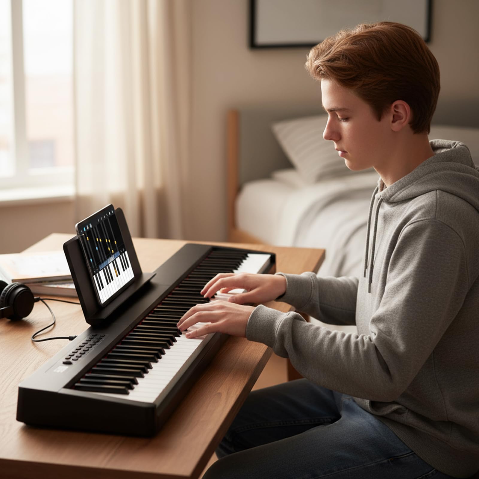 COSTWAY Piano Numérique 88 Touches avec Pupitre & Pédale, Clavier Électronique Portable avec Haut-Parleurs & Fonction MIDI & Sac, 380 Sons 128 Rythmes 88 Démos pour Débutants Enfants (Noir)
