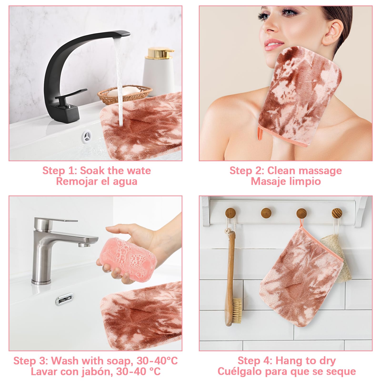 PHOGARY Juego Toallas baño 6 Pack Toallas para Cara Cuerpo, Toalla 21×15cm de Alta Densidad Súper Absorbentes y Suaves, Manoplas de Coralina, Toalla Pequeñas para Invitados (Tie-Dye)