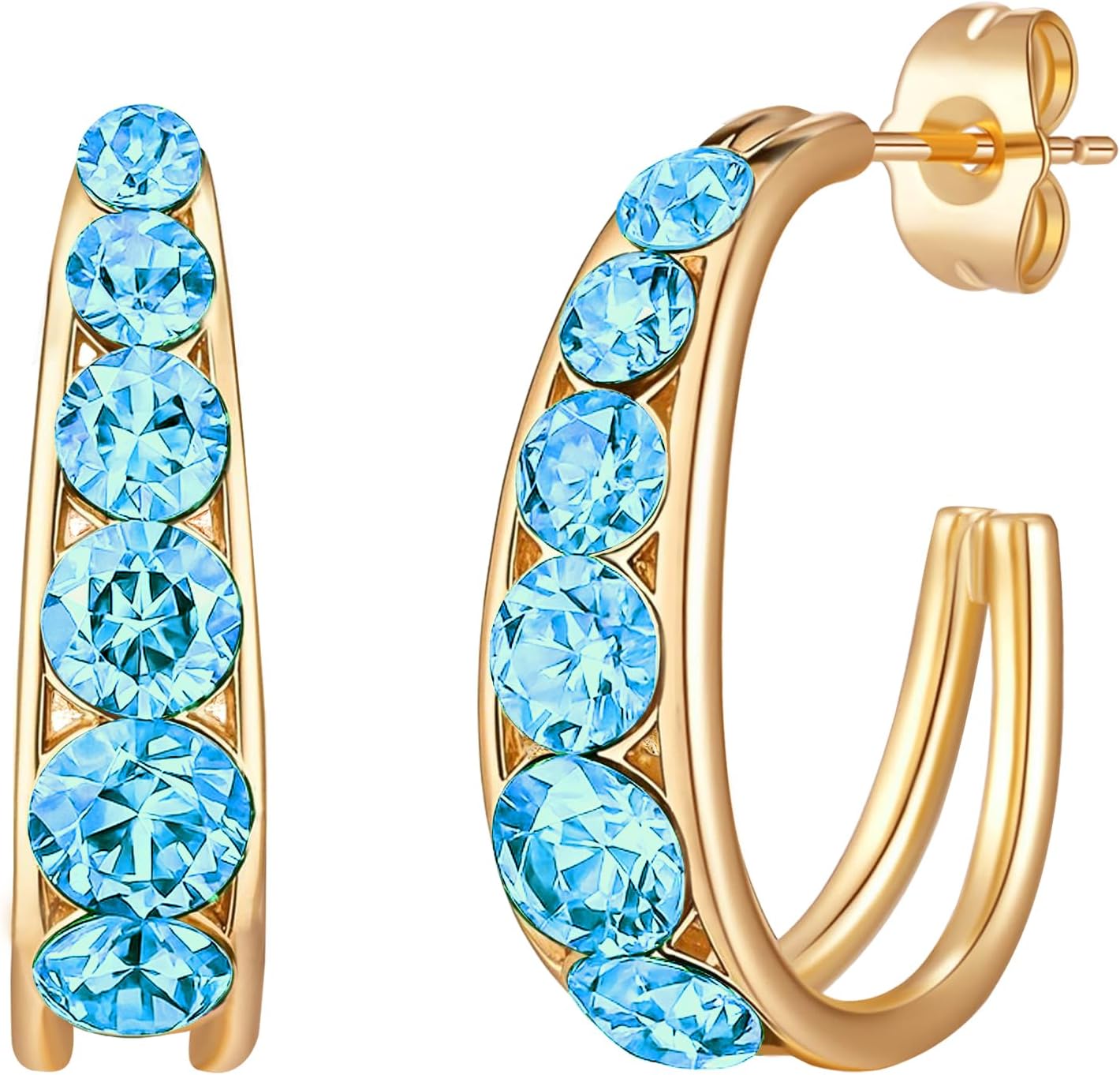 EVEVIC Austrian Crystal Open Half Hoop Chunky Gold Earrings for Women 14K Gold Plated Hypoallergenic Jewelry Gift