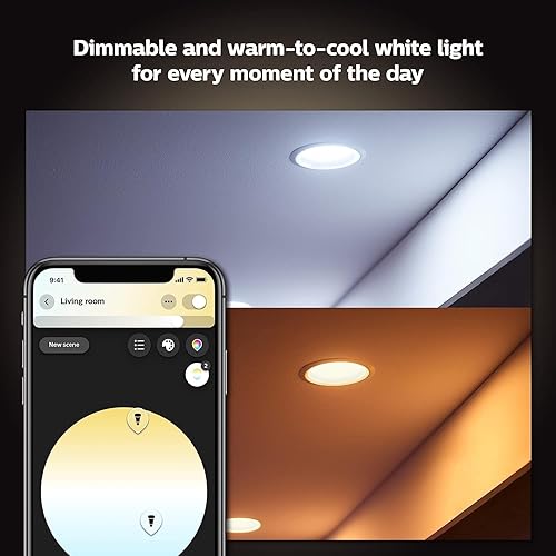 Miniatura 5 de Philips Hue Downlight LED empotrable inteligente de 4 pulgadas, luz blanca cálida a fría, 1 paquete, 850 lúmenes, interior, control con aplicación