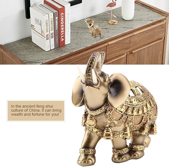 Hilitand Elephant Statue, Feng Shui Golden Elephant Statue Sculpture Wealth Figurine Home Decoration, Your Family or Your Friends(L)