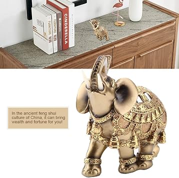 Hilitand Elephant Statue, Feng Shui Golden Elephant Statue Sculpture Wealth Figurine Home Decoration, Your Family or Your Friends(L)