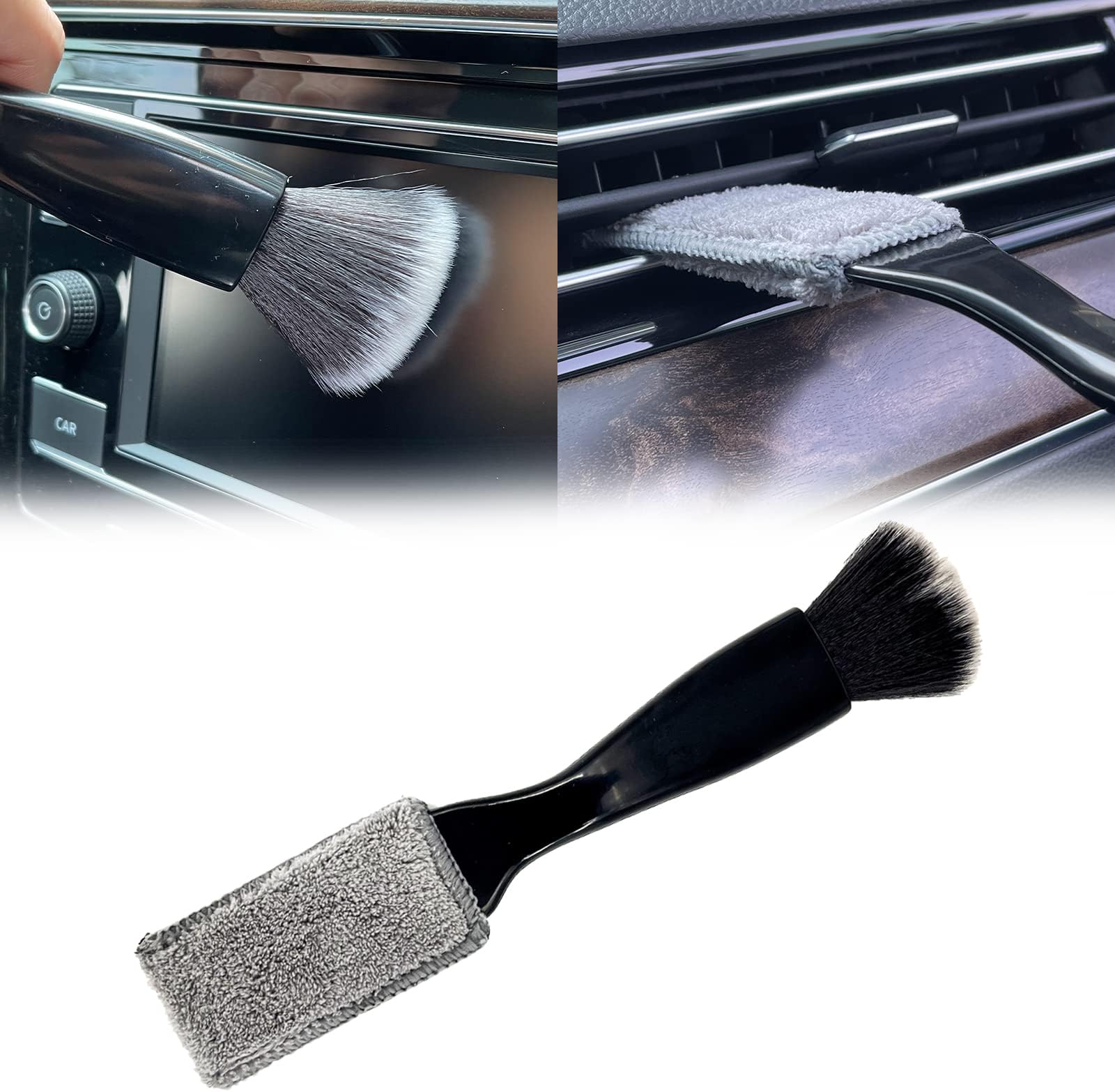 msyuusr1 Pack Double Head Brush for Car Clean, 2 in 1 Portable Car Interior Dust Brush, Soft Multi-Functional Auto Detailing Brush for Car Air Vents Crevice, Office, Home, Keyboard (Black)