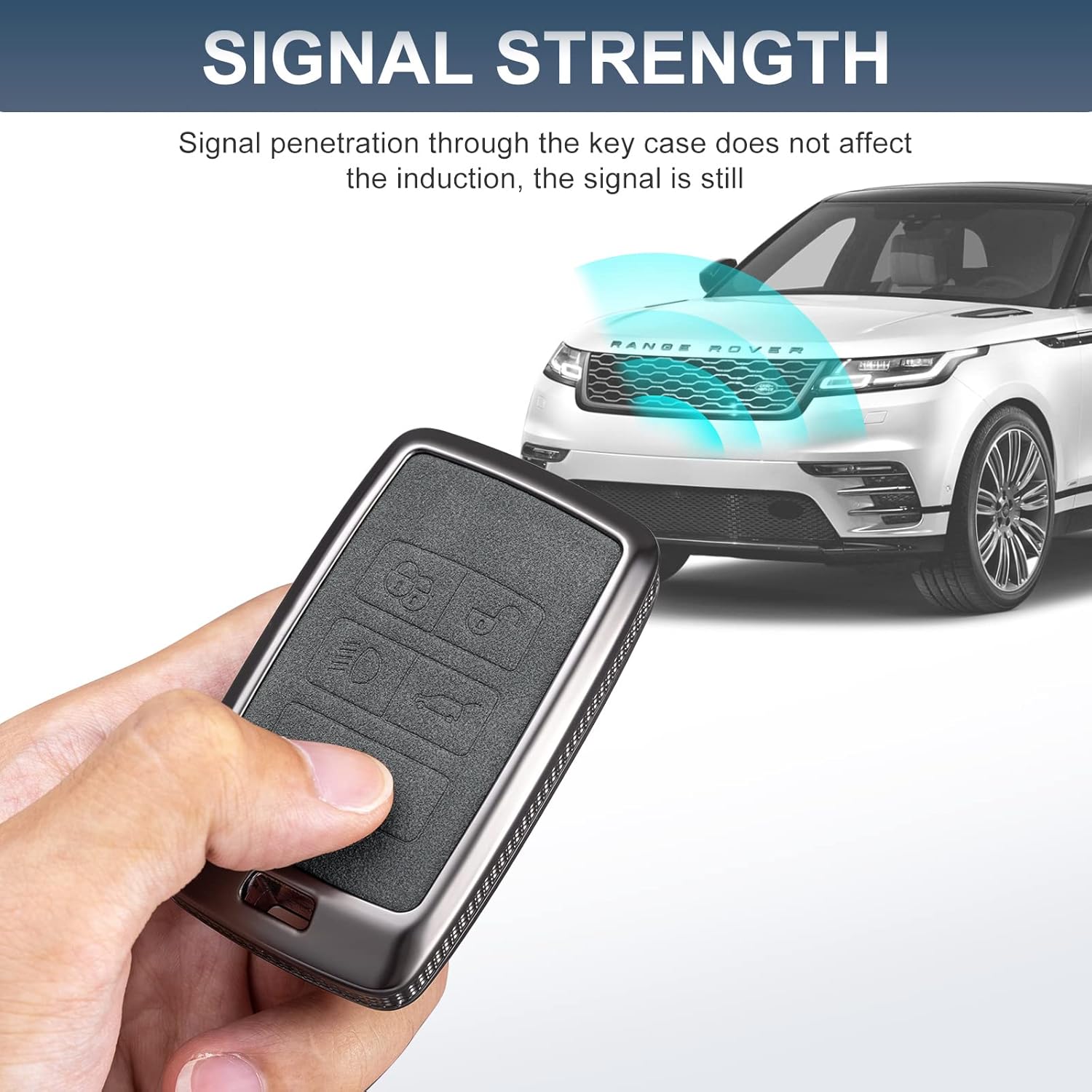 YO&YOYE for Land Rover Key Fob Cover with Keychain Leather Key Case Protector Compatible with Land Rover Vogue Range Discovery Rover Sport (Model2, Grey) - Image 4