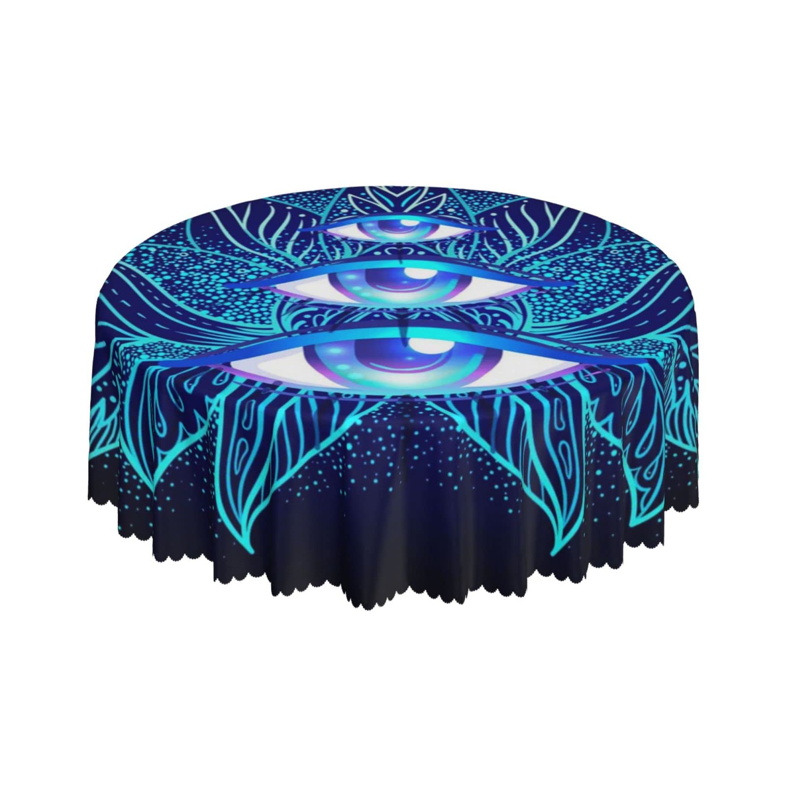 Lsjuee All Seeing Eye Sacred Geometry Black Round Tablecloth 60 Inch Printed Washable Tablecloth for Dining Party Holiday Fall Home Decorative