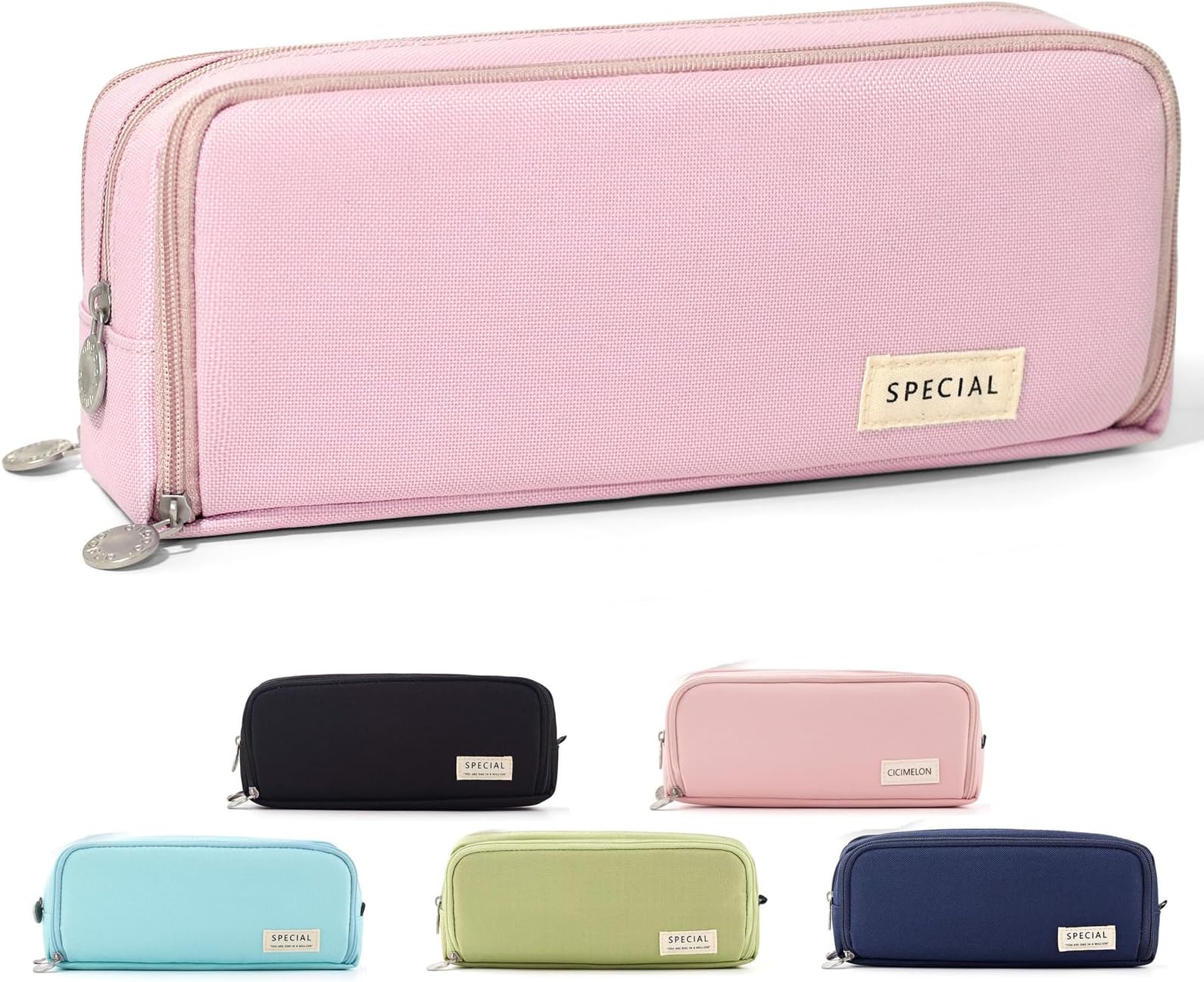 CICIMELON Pencil Case Large Capacity Pencil Pouch 3 Compartments Pencil Bag Gift for Students Girls Adults Women (Pink), large