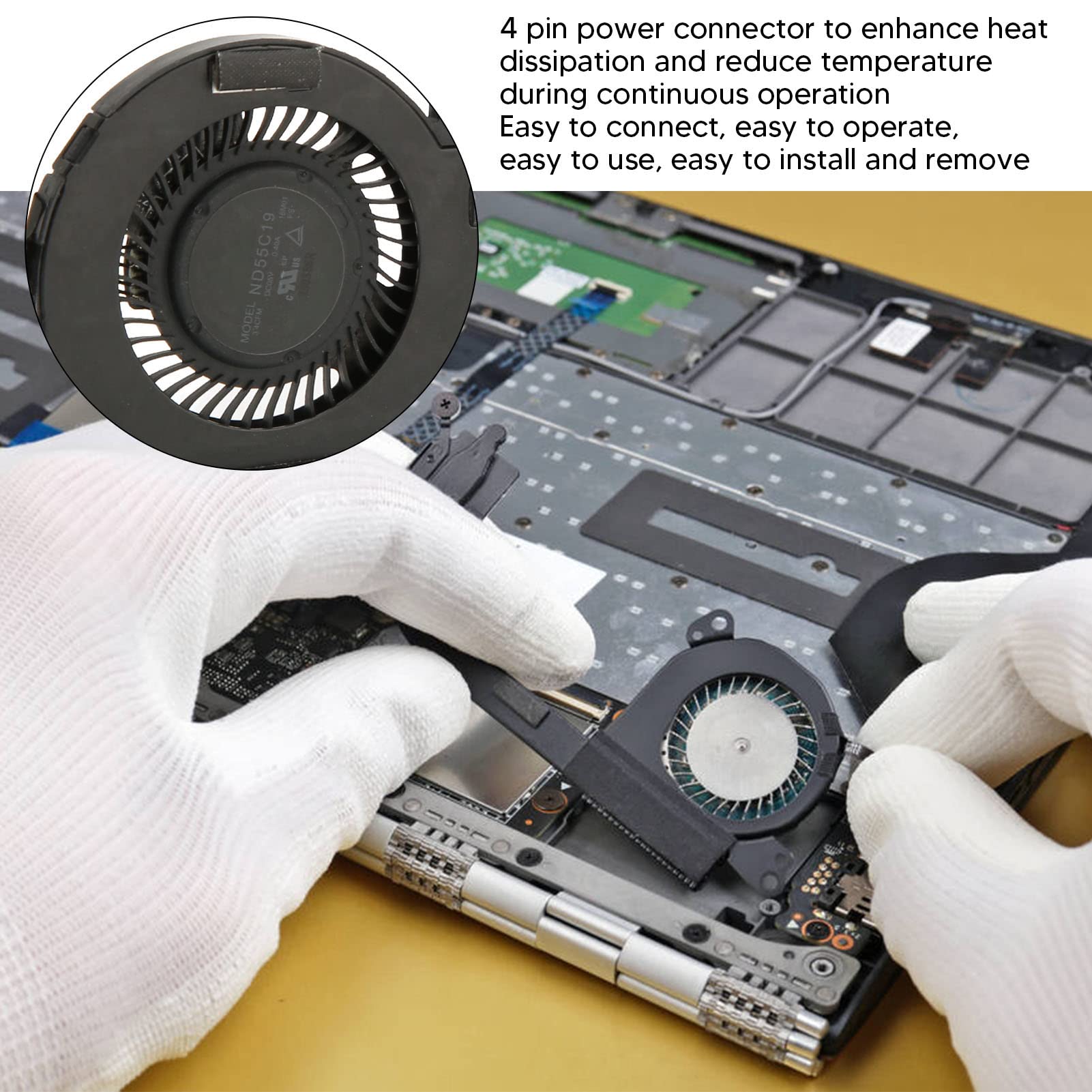 GOWENIC Ventola di Raffreddamento CPU, DC 5V 4 Pin Mini Ventola di Raffreddamento CPU per Laptop per XPS 13 9370 9380 0980WH 980WH ND55C19 16M01, Ventola di Raffreddamento di Ricambio per