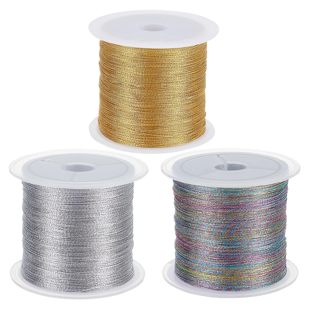 BENECREAT 3-Roll Metallic Cord Set - Gold, Silver, & Colored Polyester Thread, 328 Yards Total For Jewelry & Crafts - View #6