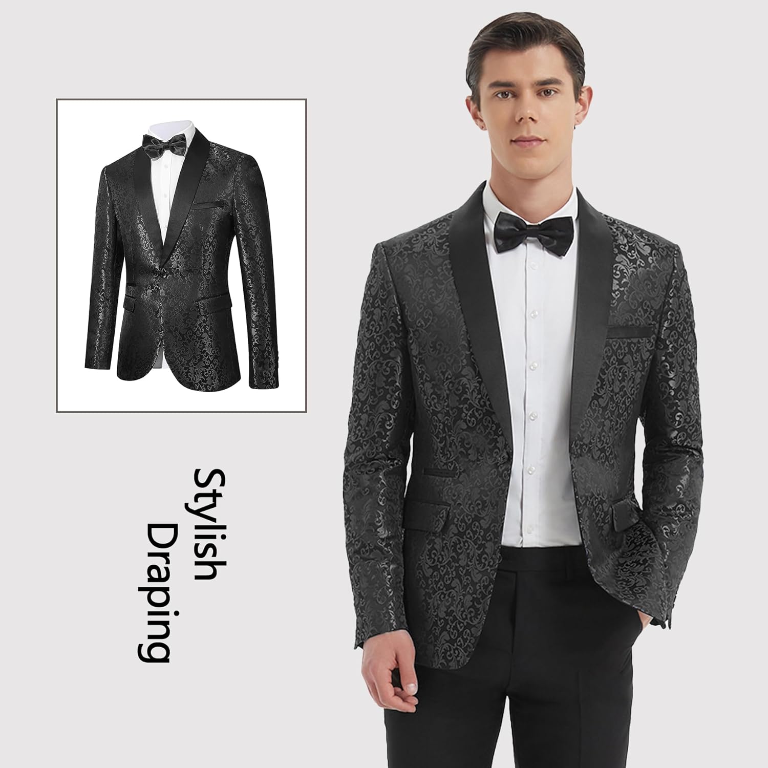 Men's Slim Fit 2 Pieces Tuxedo Shawl Lapel Suits Paisley Jacket Pants Set for Wedding Prom Dinner Party