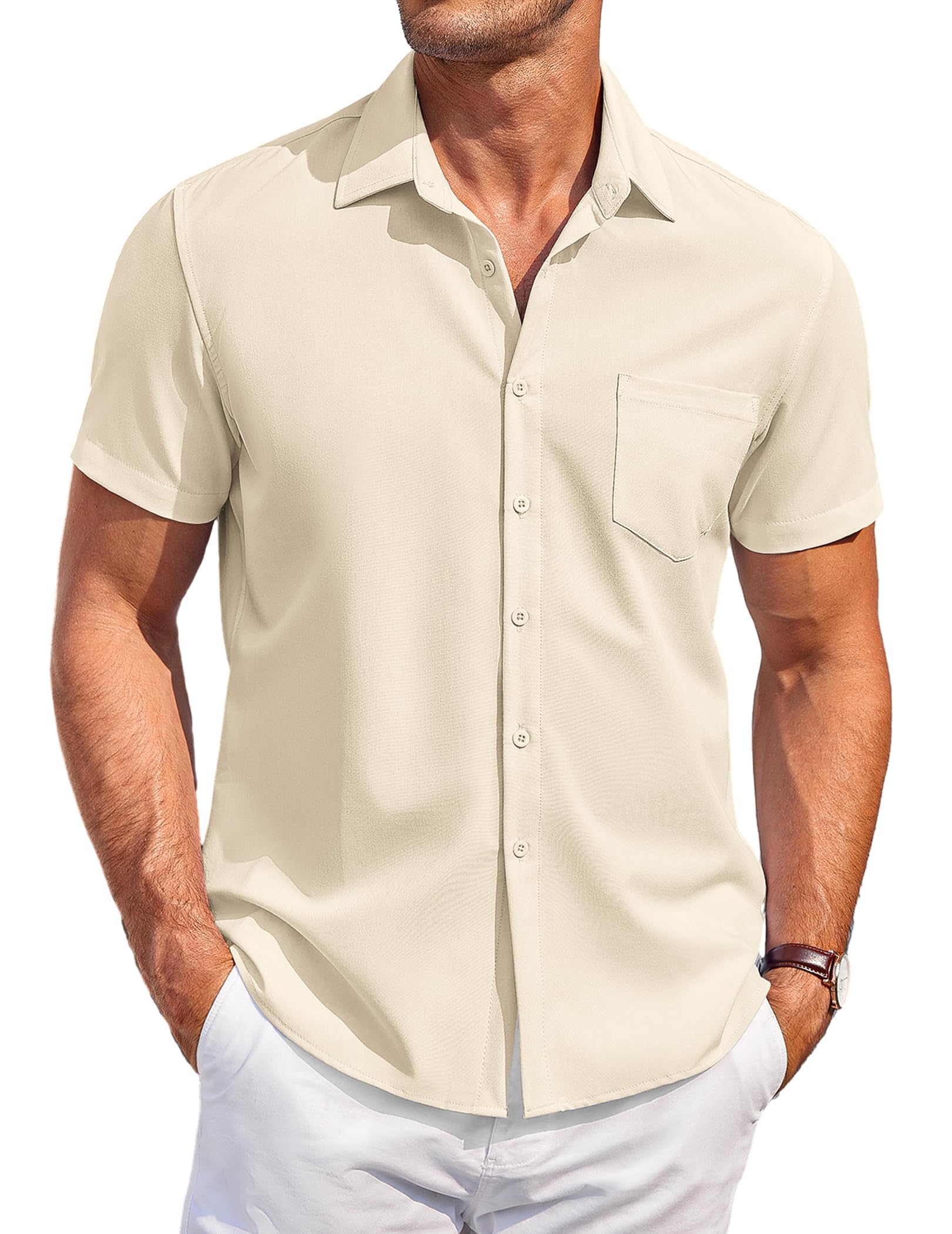 COOFANDY Hemd Herren Kurzarm Sommer Strandhemd Kurzarmhemd Regular Fit Freizeithemden mit Tasche
