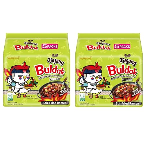 Samyang Buldak - Fideos de ramen de pollo picantes picantes, ramen coreano salteado, Jjajiang, paquete de 10