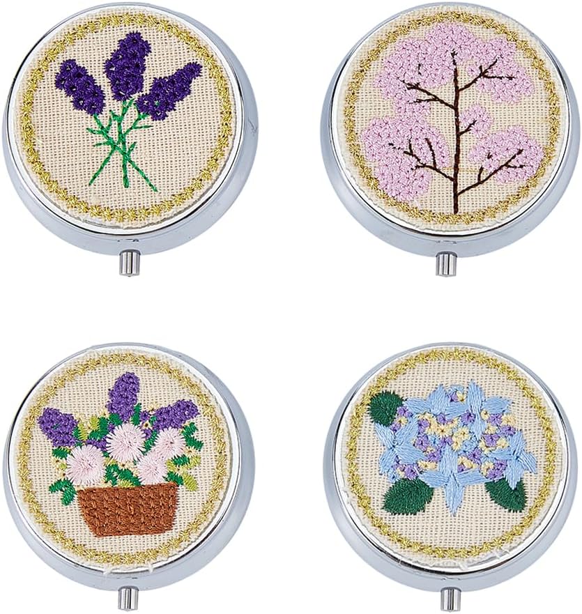 SUPERFINDINGS 4Pcs Floral Hand Embroidered Jewelry Box Travel Jewelry Box with Mirror Portable Small Travel jewellery Case for Bridesmaid Gift Valentine's Gift Mother's day Gift