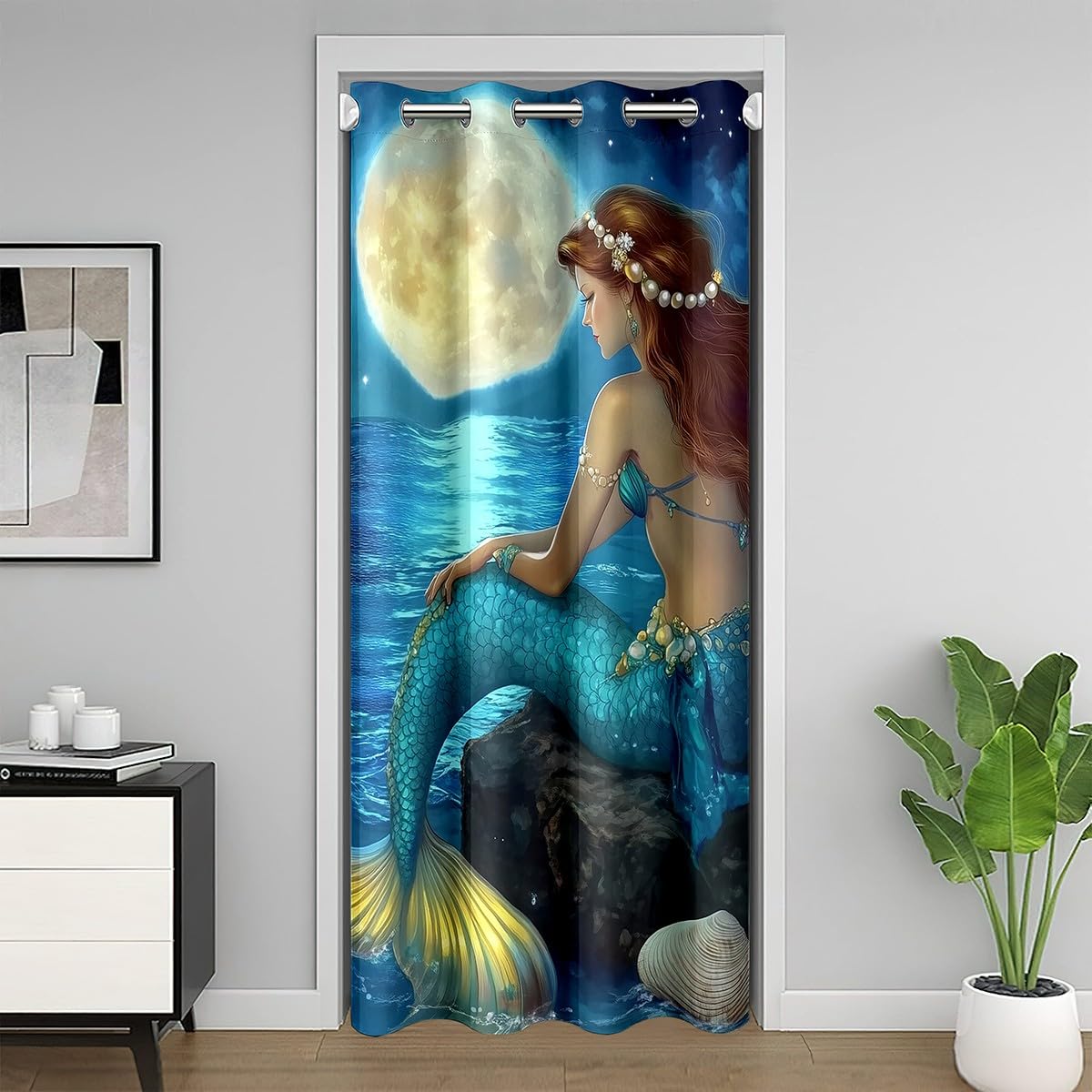 Feelyou Mermaid Door Curtain for Doorway Privacy 34" x 80" Ocean Life Sea Animal Closet Door Cover Curtain for Bedroom Living Room Fish Scales