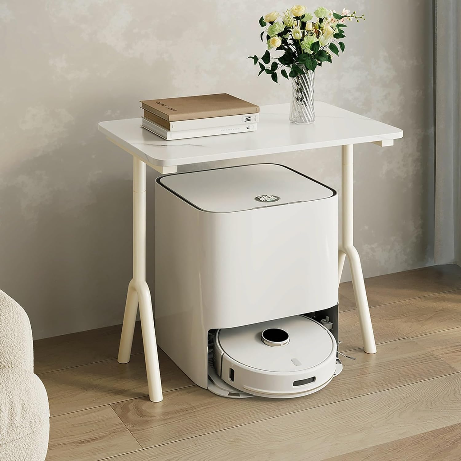 Height-Adjustable Robot Vacuum Stand Cabinet, Space-Saving Side Table for Living Room & Kitchen, Sweeping Robot Storage Rack (Black, 50cm/19.7in)