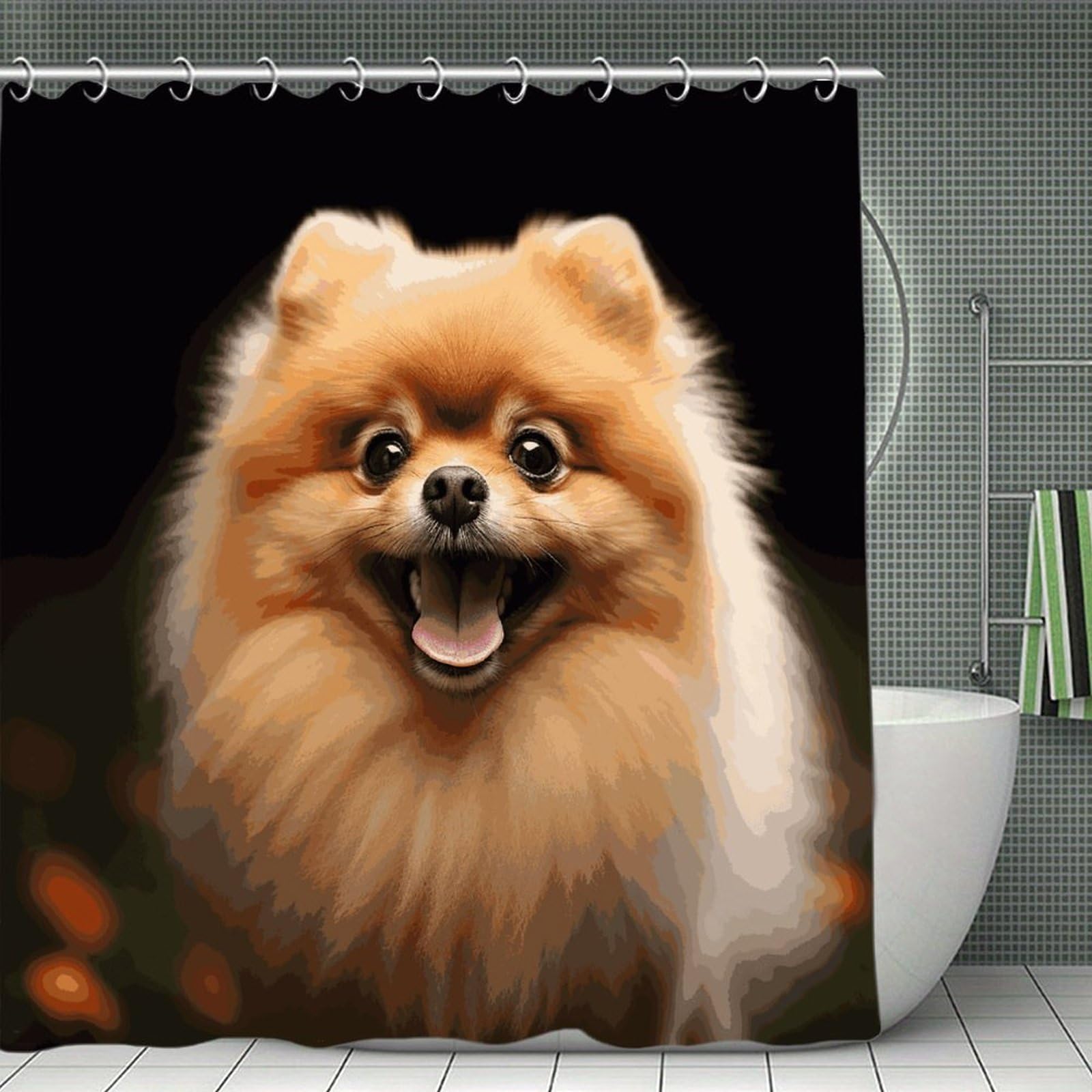 FekiLoot Pomeranian Shower Curtain Minimalist Thick Bathroom Curtain Washable Modern Bathroom Shower Curtain Heavy Duty Waterproof Cloth Bath Curtain with Hooks 70.8"x70.8"