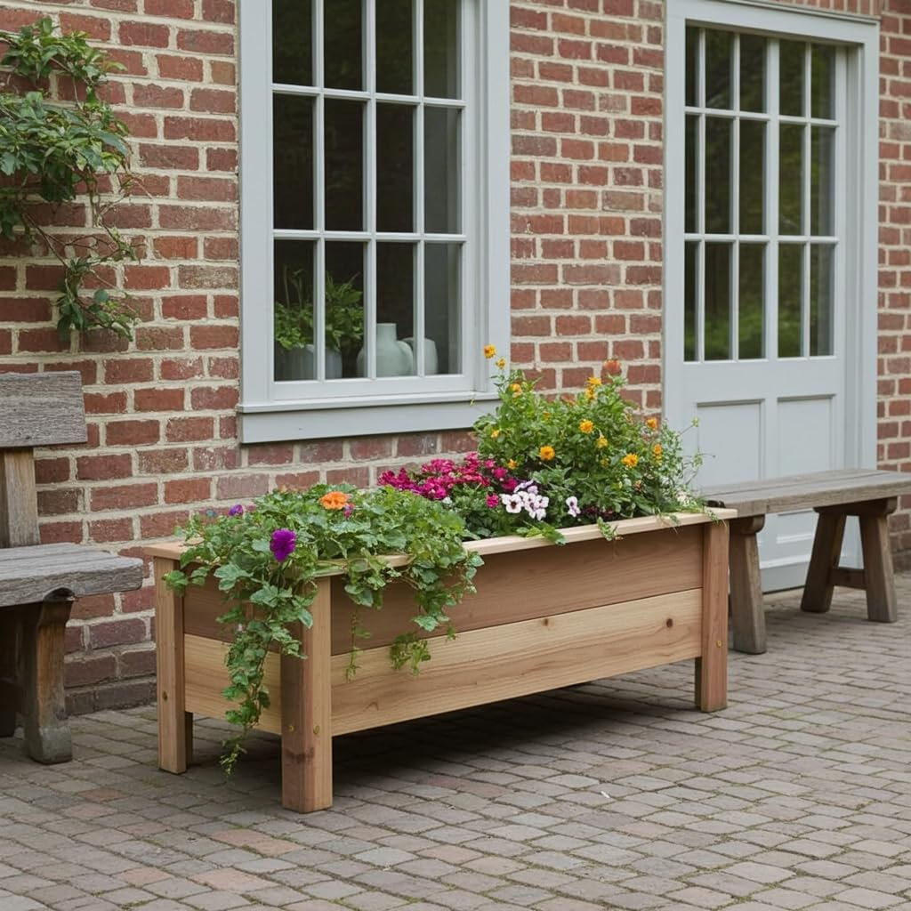 Cedar Raised Garden Bed Planter Box with Legs – Heavy Duty Outdoor Wooden Planter for Vegetables & Flowers, No Bending Elevated Design, Handmade in USA (36in x 15.5in x 16in)