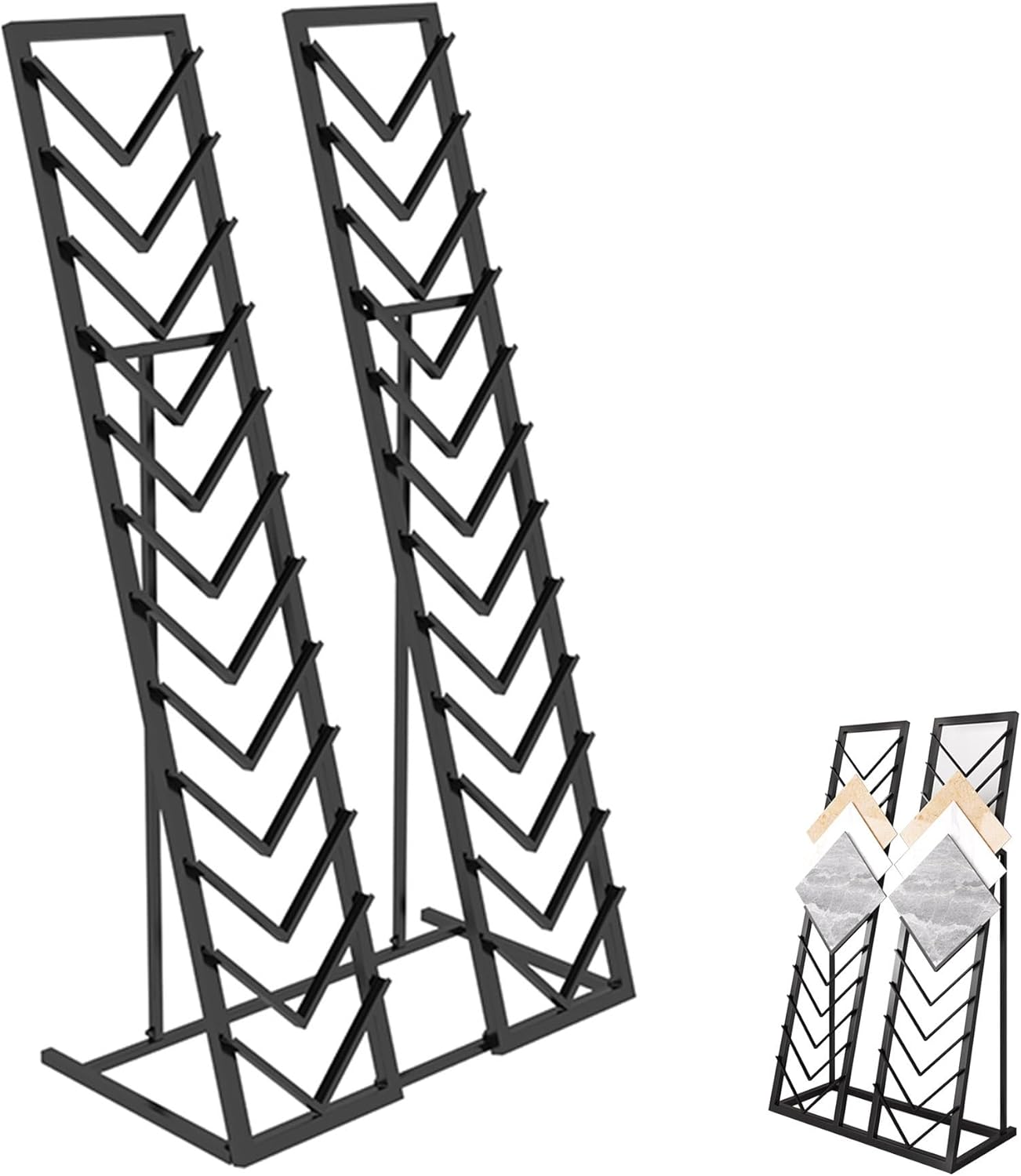 Metal Tile Retail Display Stand Floor-Standing Wooden Boards/Glass/Stone Display Rack for Exhibition Halls Vendor Booth Retail Stores(Black,105 * 50CM/41.3 * 19.7in)