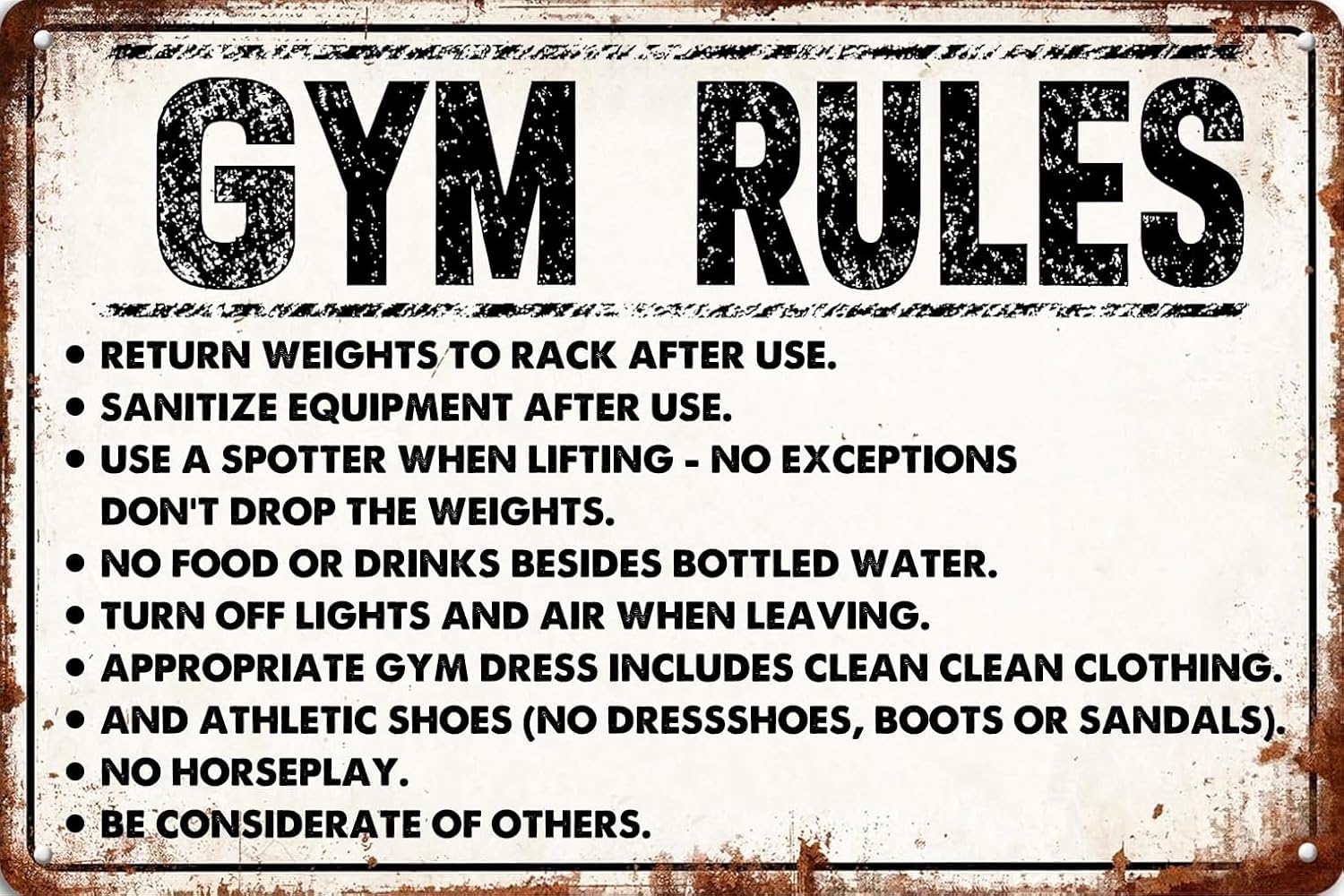 SMAZDFXX Gym Rules Funny Vintage Metal Tin Signs Security Warning Sign Wall Decor for Home Gym Street Garage Accessories Poster Cafes Bar Club 12"x16"