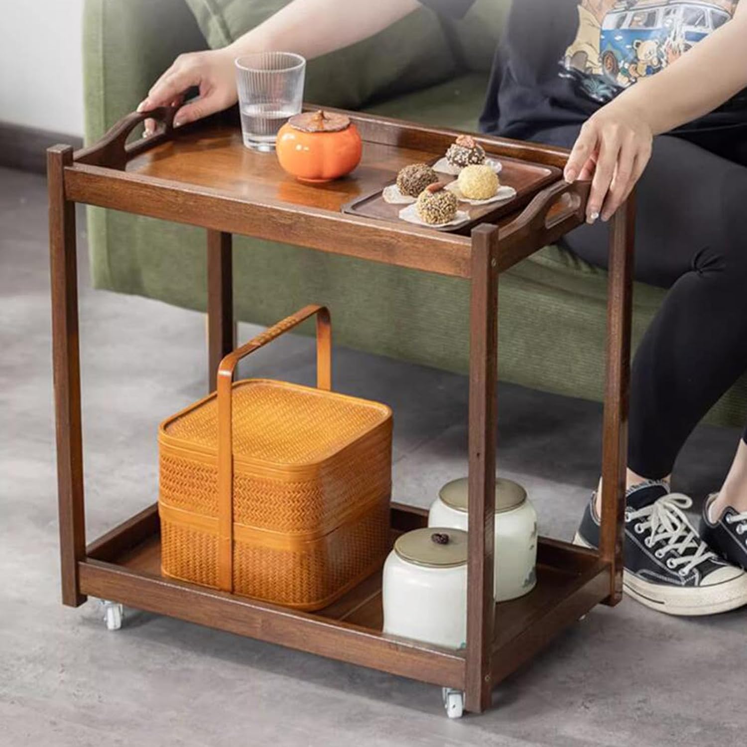 Aimery Office End Table Mobile Square Sofa Table, 2-Tier Storage End Table, Snack Table for Bedroom Kitchen Dining Room, Coffee Table (Color : B)