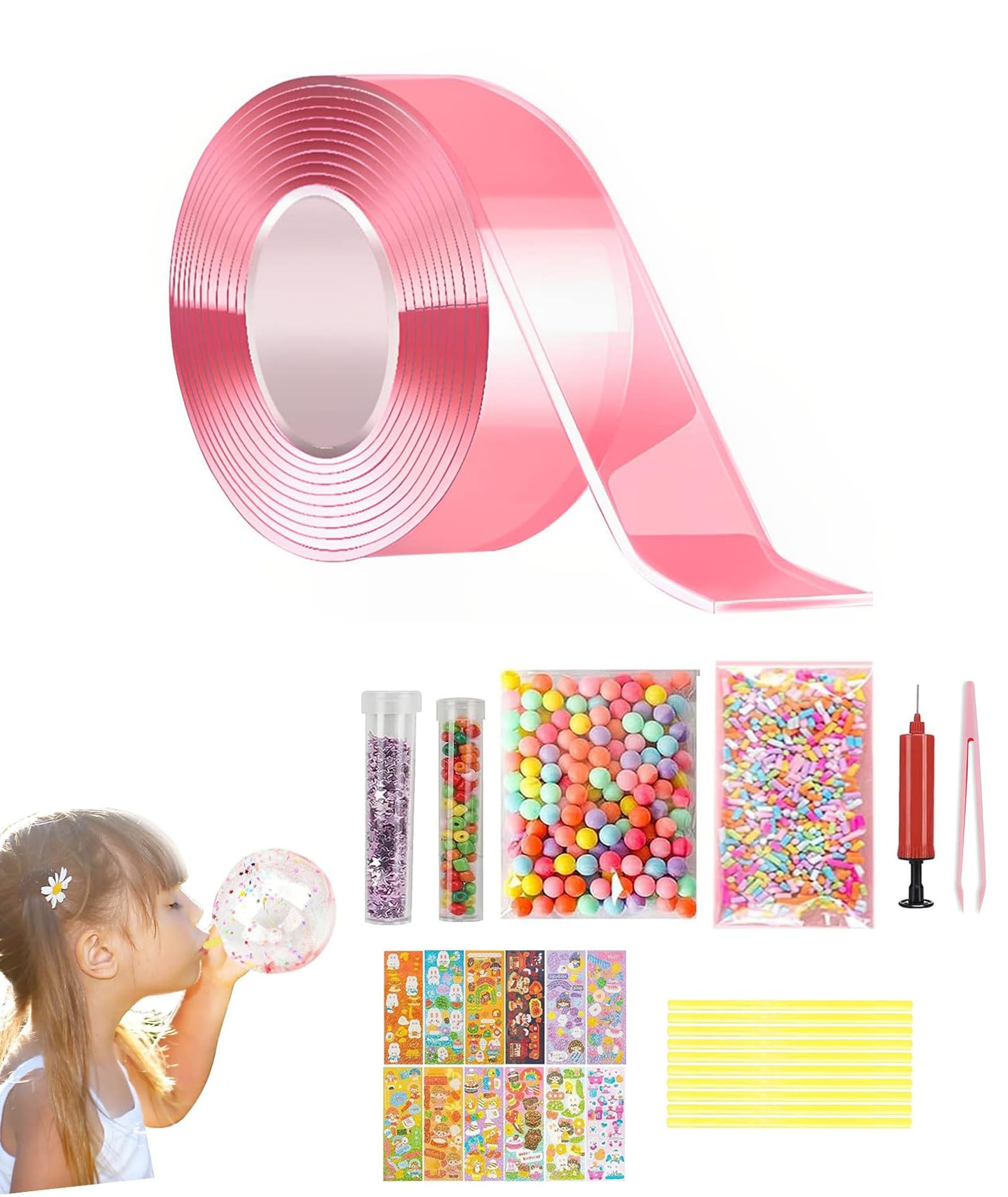 NUDFSY Nano Tape, 27 Pcs Nano Tape Kit, Nano Tape Balloon Pinch Music Blowing Bubble Nanotape Diy Decompression Suitable for Men and Women (Pink)-image-19