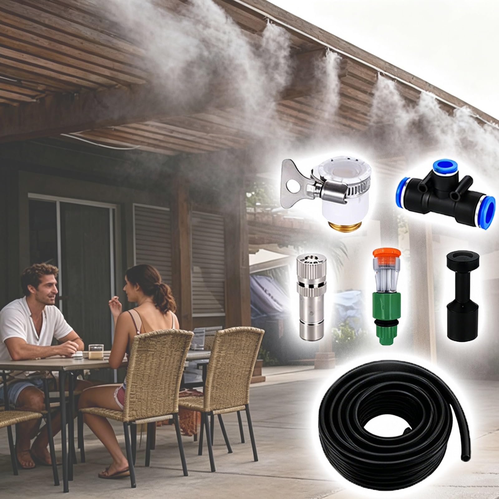 ERRULAN Sistema irrigazione Giardino Kit nebulizzazione Ristorante Bar Outdoor, Sistema Spray per posti Patio, raffrescamento Clienti Comfort Estivo | 262ft(80m)