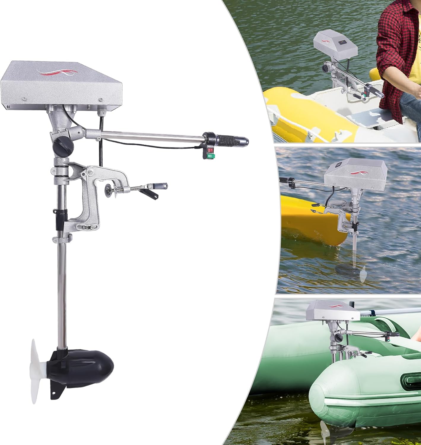1500W Electric Outboard Motor 12-24V Electric Trolling Motor with Infinitely Variable Speed for Fishing Boat Inflatable Boat up to 14.8ft
