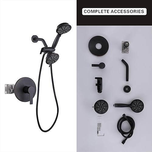Miniatura 7 de Juego de grifo de ducha de bronce, kit de ajuste de sistema de ducha de bronce aceitado con 9 ajustes de cabezal de ducha con mano (válvula incluida)