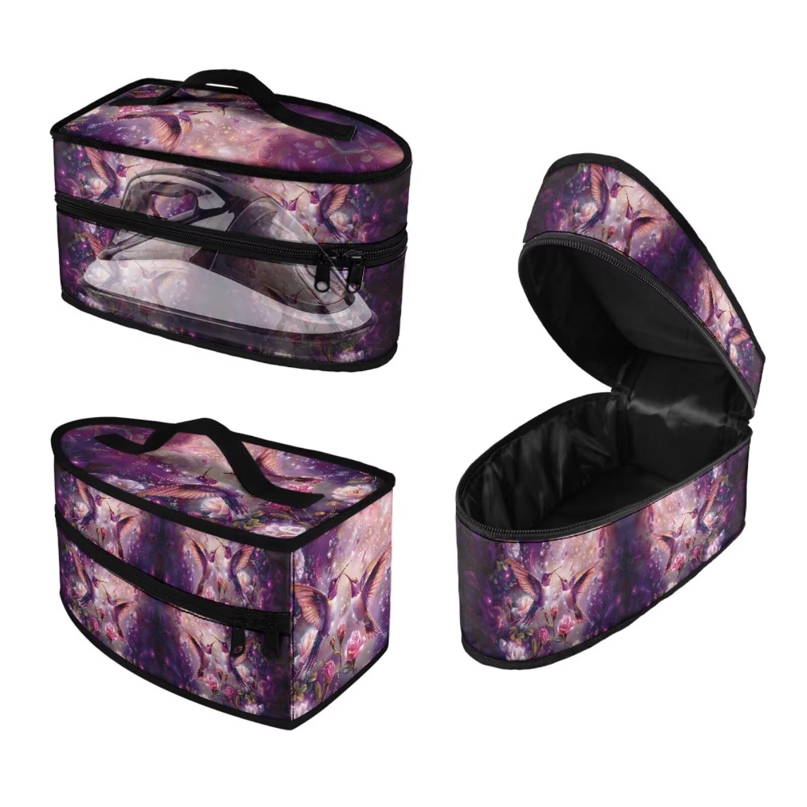 ASQVTIFE Hummingbird Flower Iron Storage Bag Handheld Steamer Iron Storage Bag Pink Travel Carrying Bags for Clothing Ironing Machines Steam Irons Storage Box with Handle Zippered Easy to Clean