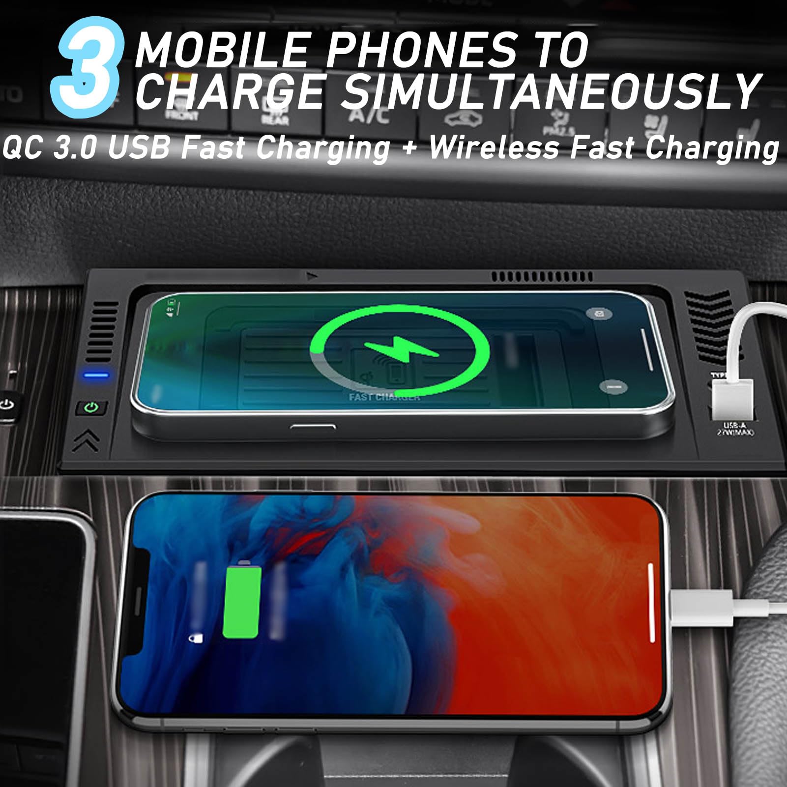 Caricabatterie Wireless per Auto per Sienna Tutti i Modelli Accessorio con 15 W Wireless e 27 W USB Qc3.0 + Type-C Ricarica Rapida Regalo per la Famiglia