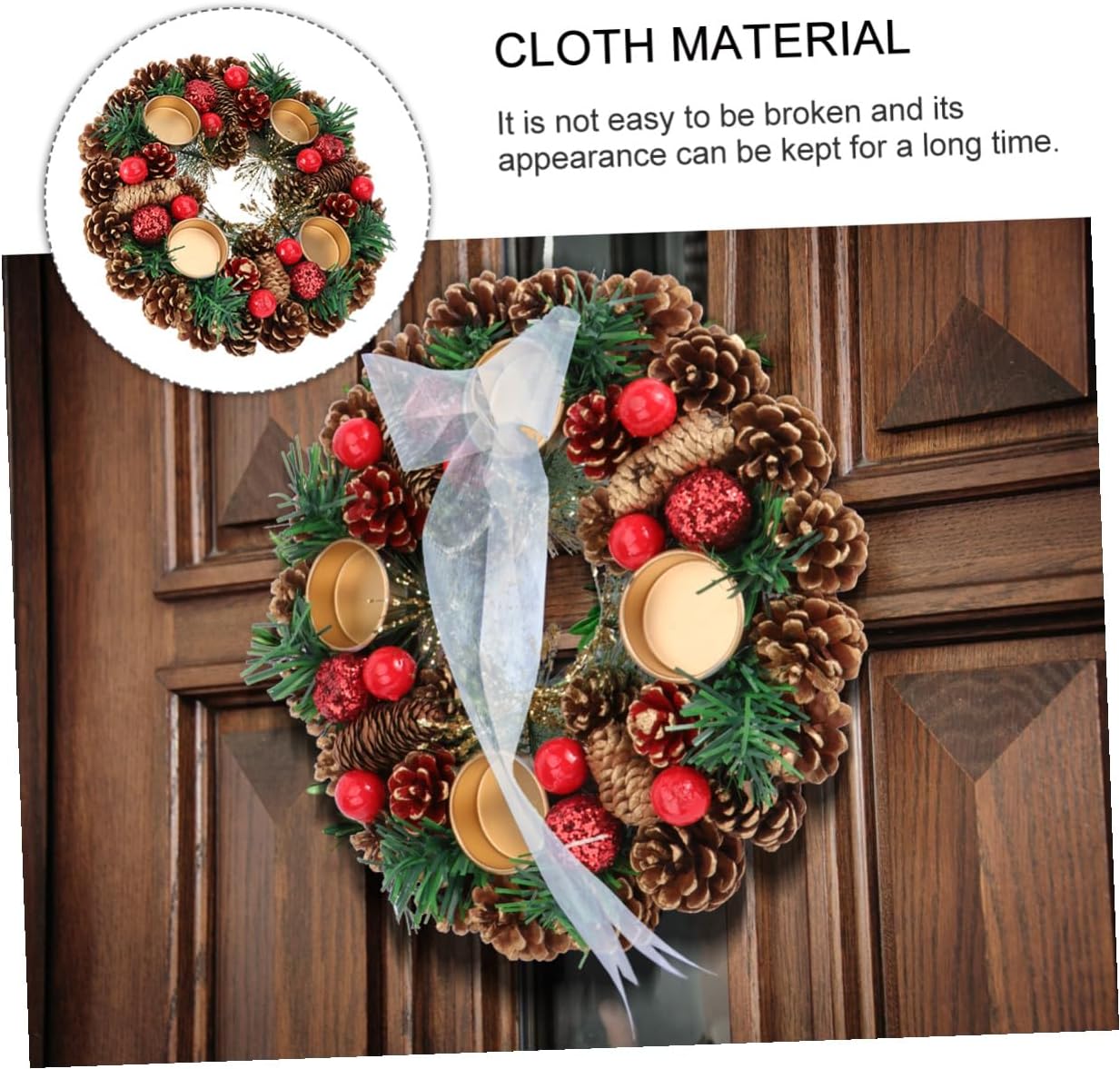 Ipetboom Christmas Garland Candlestick Wreath 27cm Handmade Decorative Candleholder Desktop Decor Holiday Table Decoration