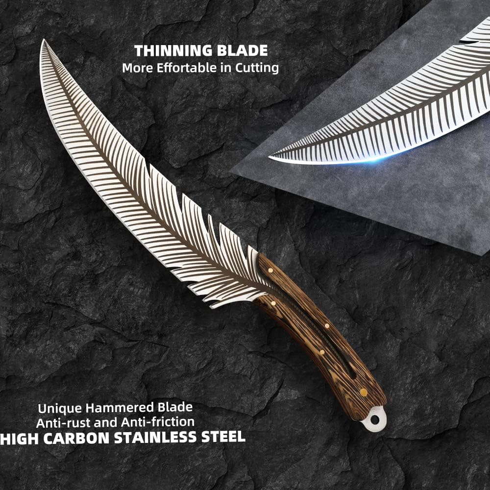Professional Sharp Feather Boning Knife Hand Forged Knife High Carbon Steel Chef Knife for Meat Cutting Cooking Knife with Sheath for Kitchen Outdoor Camping - Image 3