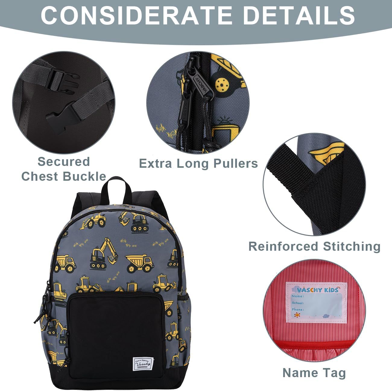 VASCHY Kids backpacks, Cute Lightweight Water Resistant Preschool Backpack for Boys and Girls Chest Strap | Cute, Lightweight, Water Resistant, Chest Strap