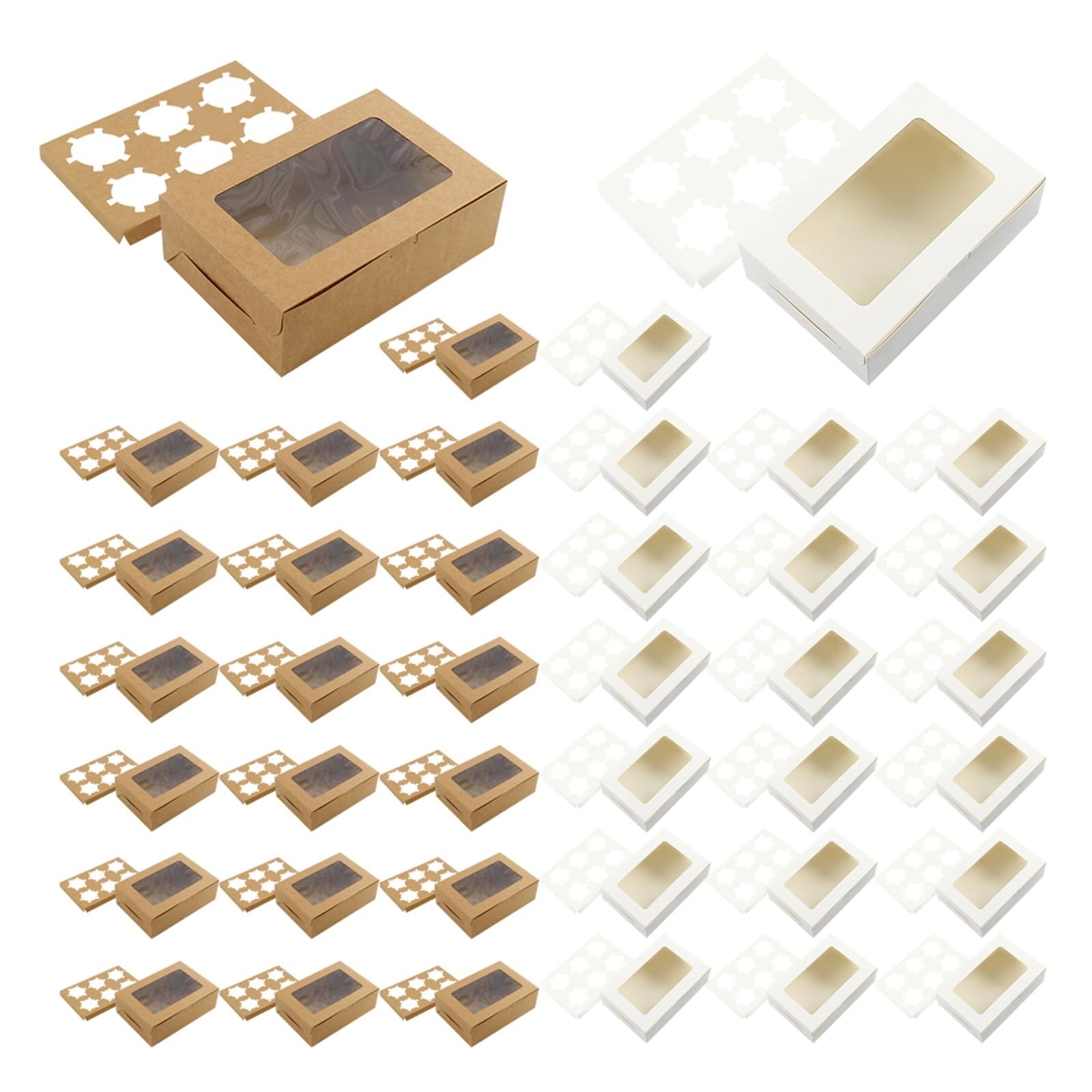 Cajas para Cupcakes 20 recipientes for Cupcakes con Ventana e Inserciones, 6 Cajas de Galletas, Cajas de golosinas for Galletas, Muffins, Cupcakes Caja De Pasteles(White)