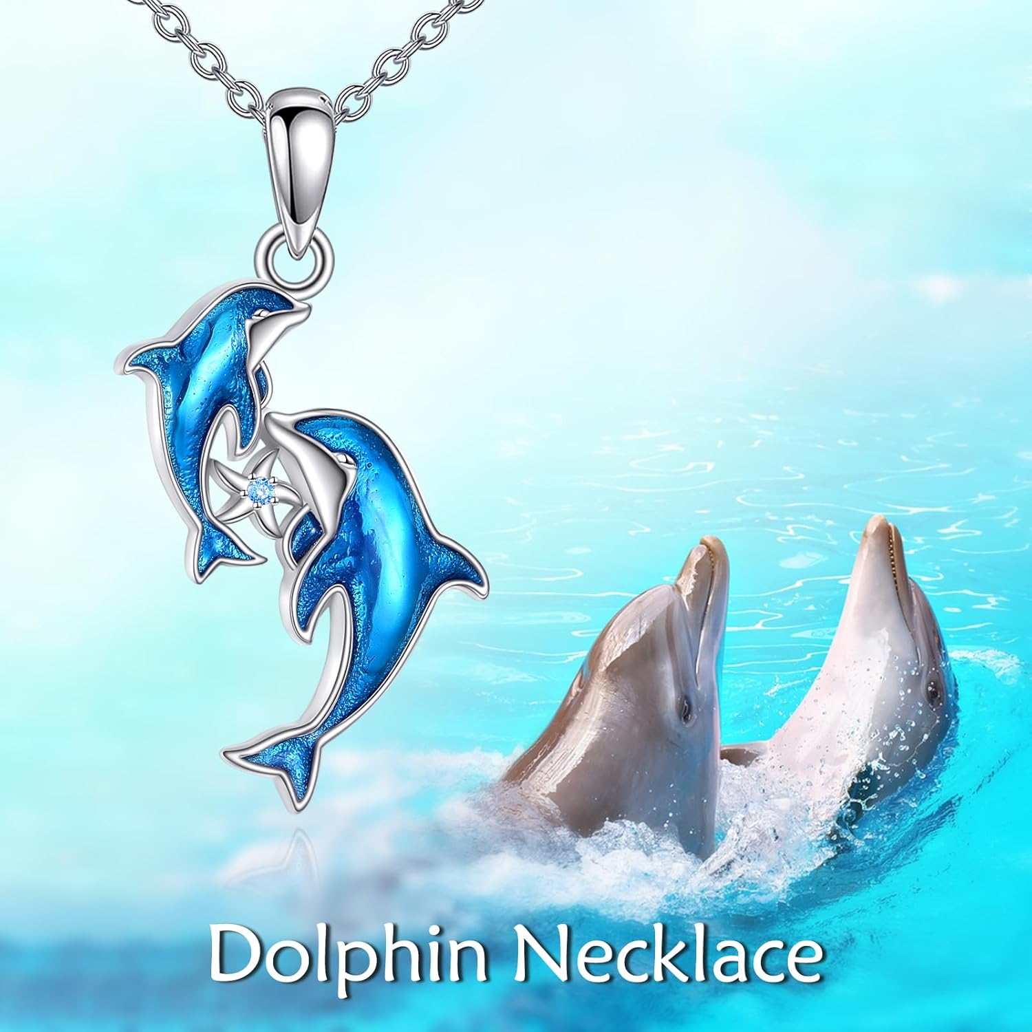 Dolphin Necklace 925 Sterling Silver Blue Dolphin Starfish Jewelry for women